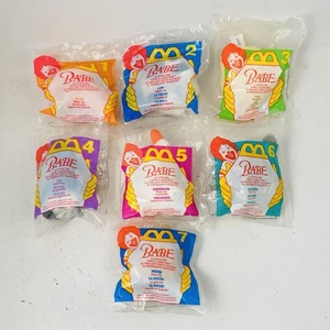 🌟1995 Babe Plüsch McDonalds Happy Meal Spielzeug Komplettsatz 7 Stück, Neu, Versiegelt - Bild 1 von 4