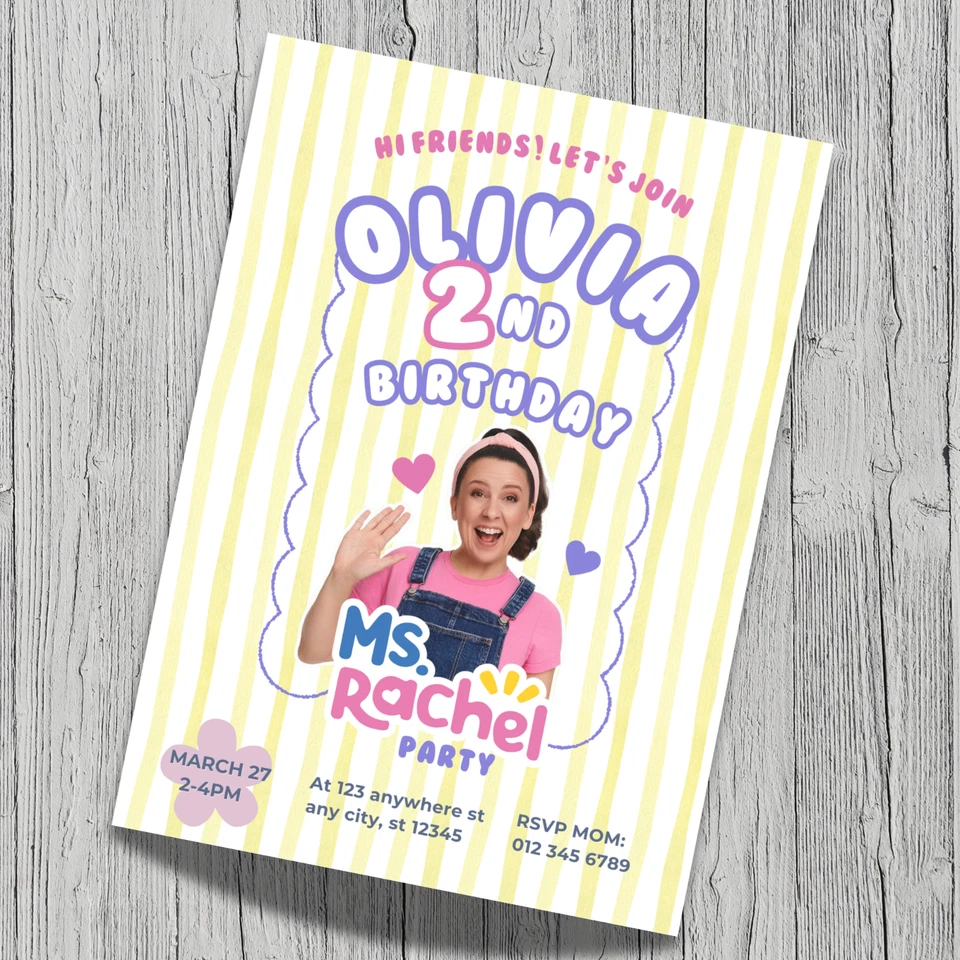 Ms Rachel birthday invitation 5x7 digital invitation ready in 24 hours! - Image 1 of 2