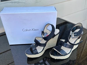 Calvin Klein Ellison Black Wedge Sandal #8347, Womens Size 11, See Pics. - Picture 1 of 10
