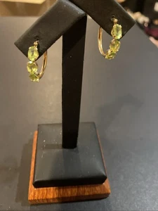 14k Yellow Gold Peridot Gemstone Hoop Earrings - Picture 1 of 6