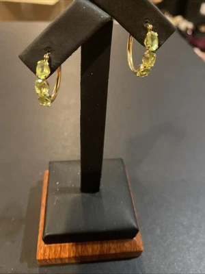 14k Yellow Gold Peridot Gemstone Hoop Earrings - Image 1 of 4