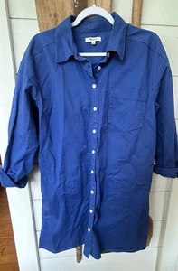 Madewell Dress Womens Large Blue Long Sleeve Mini Shirtdress Button Up - Picture 1 of 5