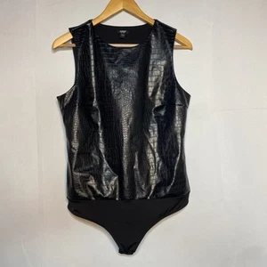 Express Body Contour Crocodile  Leather Bodysuit Color Black Size L - Picture 1 of 10