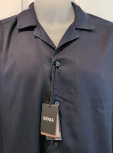 Camisa Hugo BOSS Azul Calce Relajado Manga Corta Abotonada Cuello Campamento Nueva con Etiquetas Para Hombre M - Imagen 1 de 11
