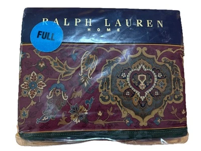 RALPH LAUREN HOME Vintage Equestrian Paisley Full FLAT Sheet, Maroon Greens NEW - Image 1 of 3