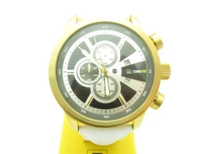 TECHNO SPORT CHRONOGRAPH YELLOW GOLD STAINLESS STEEL WHITE LEATHER STRAP WATCH - Picture 1 of 1