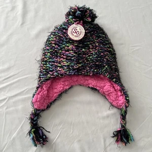 So Brand Knit Beanie Hat Tassles Black NWT - Picture 1 of 3