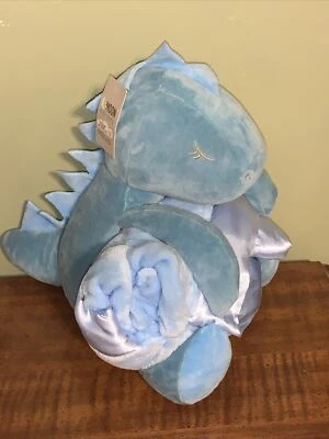 NUEVO CON ETIQUETAS HTF Luna y Estrellas/Walgreens Peluche Dinosaurio y Manta Azul Juego de Borde Satinado Foto 1 de 4