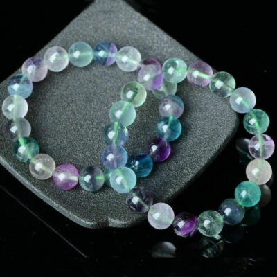 Pulsera de cuentas de piedras preciosas de fluorita multicolor 100 % naturales 6/8/10/12 mm 7,5" AAA+ Foto 1 de 4