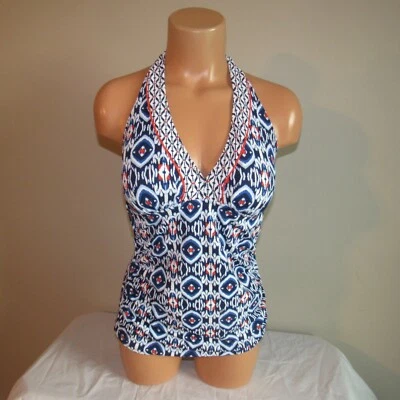 Tommy Bahama Island Cays Ikat Rev Halter Tankini Natación Top Yegua Azul Marino M Nuevo con Etiquetas Foto 1 de 4