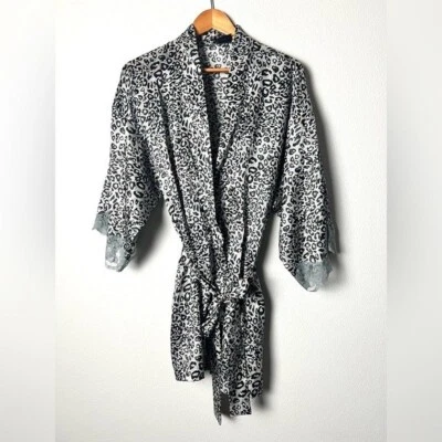 Vintage Y2K Fredericks of Hollywood Leopard Print Satin Short Robe Size Large - Image 1 of 4