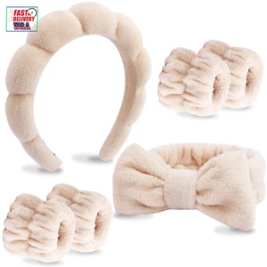 6 Pack Makeup and Skincare Headbands, Brown Sponge Hair Band Bow Tie Set - Wrist - Picture 1 of 12