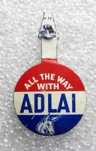 Adlai Stevenson 1952 Tab Campaign Button • Lapel Folding Tin All the Way With - Picture 1 of 7
