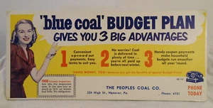 Vintage PEOPLES COAL CO. Hannover Pa. Werbung Tintenlöscher Karte * - Bild 1 von 4