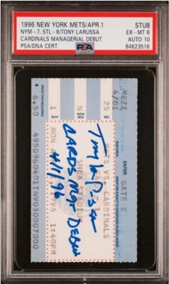 Tony LaRussa PSA 10 Signed St. Louis Cardinals Managerial Debut Ticket Stub L@@K - Image 1 of 3