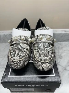 Karl Lagerfeld Avah Python Snakeskin Embossed Studded Loafers Shoes Size 6.5 - Picture 1 of 5