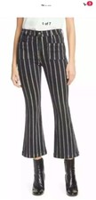 FRAME Le Bardot Crop Flare 31 Blue Silver Gold Striped 4 Pockets Pants Jeans