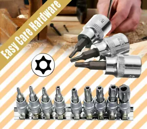 9 pc Torx Key Star Bit Set Tamper Proof Bit Socket Set 1/4" Drive with Hole - Picture 1 of 6
