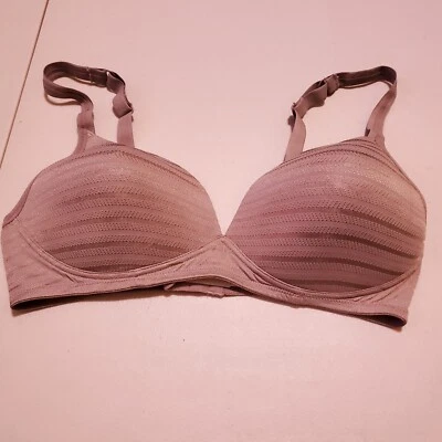 Warners Women Bra 36C Gray Striped Wireless Adjustable Straps Lightly Lined - Image 1 of 4