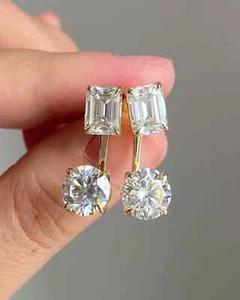 7,0 TCW Smaragd Rundschliff Moissanit Damen Ohrstecker 14K Gelbgold vergoldet - Bild 1 von 6