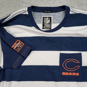 Chicago Bears Mens Small Longer Length Blue White Stripe Shirt Chest Pocket - Picture 1 of 8