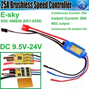 E-Sky DC 9.5V-24V ESC Brushless Electric Speed Controller 25A for Truck Boat GT - Picture 1 of 8
