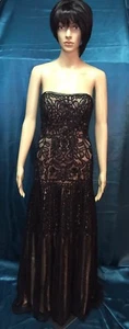 NWT SUE WONG BLACK LACE/ NUDE LINING SEQUIN & BEADED STRAPLESS EVENING GOWN SZ 2 - Picture 1 of 12