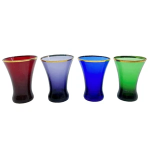 Pier 1 Imports Shot/Cordial Glasses In Gold Trimmed Multi Color Set Of 4 NEW - Picture 1 of 11