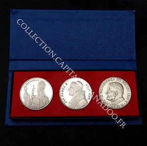 Coffret Pèlerinage Jean-Paul II°, 3 médailles- 3 visites en Pologne. Argent - Picture 1 of 1