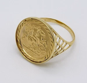 375 9ct Yellow Gold Saint George Medal Half Sovereign Coin Ring SIZE Q Brand New - Picture 1 of 8