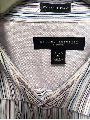 Banana Republic Mens Shirt XL Stripe Cotton LS Fitted French Cuff Blue Purple - Image 1 of 4