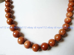 Natural 6/8/10/12/14mm Galaxy Gold Sand Sun Sitara Round Beads Necklace 18'' - Picture 1 of 12