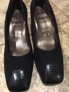 Ara Milano Classic Black Suede Pump Sz 4 1/2 Germany Patent Toe NEW - Picture 1 of 12