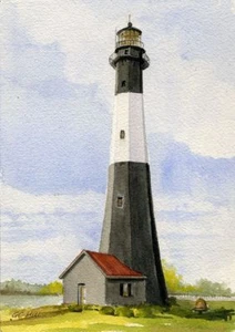 Retrato de faro de Tybee Island, Georgia. Impresiones artísticas en acuarela de Gerald Hill - Imagen 1 de 2