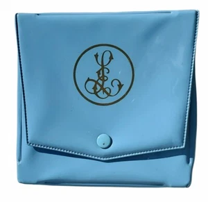 Estee Lauder Cosmetic Clutch Tote Bag Holder Case Blue Plastic Vintage 5" - Picture 1 of 7