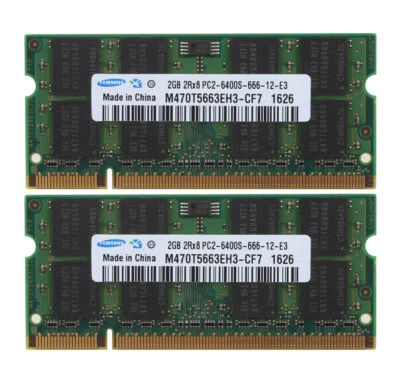 For Samsung 2X 2GB Unbuffered PC2-6400 DDR2 800 Mhz 200 pin SODIMM Laptop-Memory - Image 1 of 4