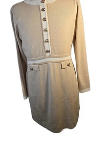 Sz XL Ladies Midi Sweater Dress. Beige Long Sleeves Button Up Front, A Line New - Picture 1 of 9