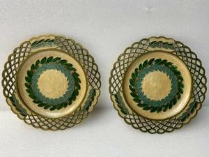 Vintage  Brass Hanging Plates (Set of 2) Hand-Painted - Picture 1 of 4