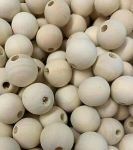 Natural Round Untreated Plain Wooden Balls Bead With Hole 16mm 25 50 100 W13