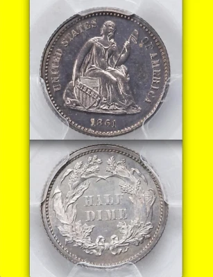 1861 PCGS PR64 Lowest Population Date in PROOF!! True CIVIL WAR Seated Half Dime - Image 1 of 4