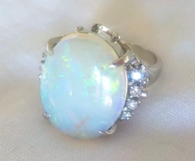 Vibrant Platinum Solitaire Fiery Opal Diamond Ring - 9.71 gms, Sz 5.75, 5.46 ctw - Image 1 of 4