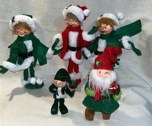 Lot of 5 ANNALEE Christmas Elf Posable Dolls And Christmas Ornaments 4 1/2”-9” - Picture 1 of 16