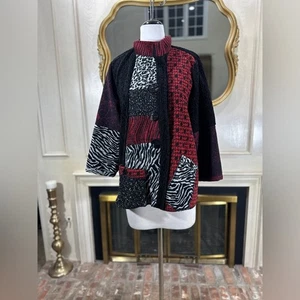 Ali Miles Patchwork Jacket Red Black Animal Print Artsy Textured PXL - Picture 1 of 12