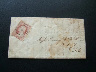 Década de 1850 #11A, 3 márgenes, a Raleigh, Carolina del Norte, carta personal de 3 páginas, pen cancelar Foto 1 de 4