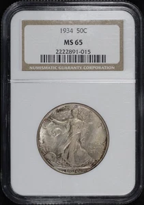 1934 Walking Liberty Half Dollar NGC MS-65 - Spotty Crimson Hue Toning! - Picture 1 of 2