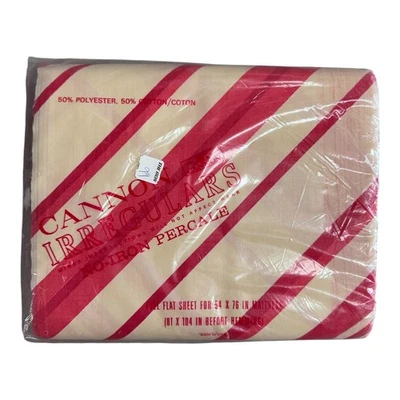 Vintage Cannon Irregulars FULL Flat Sheet Red White Candy Cane Stripes - Image 1 of 2