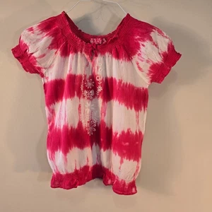 Girls Place Tie Die Embroidered Shirt Size Large 10 - 12 Pink White Summer Top - Picture 1 of 8