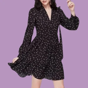 VESTIDO KATE SPADE talla 00 XS NEGRO SCATTER LUNARES coño lazo volantes 2F - Imagen 1 de 16