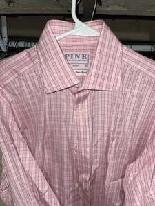 Thomas PINK Superfine Two Fold Pink Check French Cuff Dress Shirt 15.5 x 33 NWOT - Picture 1 of 8