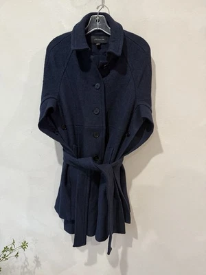 Mujer Ann Taylor Chal Envolvente Poncho Cinturón Corbata Azul Marino Lana Pequeño S Foto 1 de 4